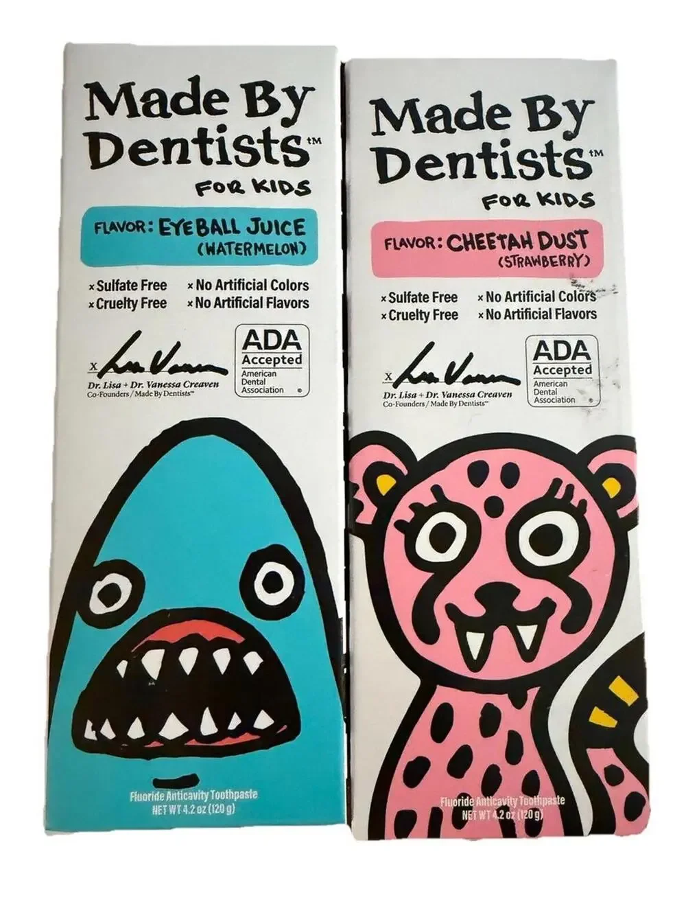 Lot Of TWO Made By Dentists Kids Cheetah Dust And Eyeball Juice Toothpaste